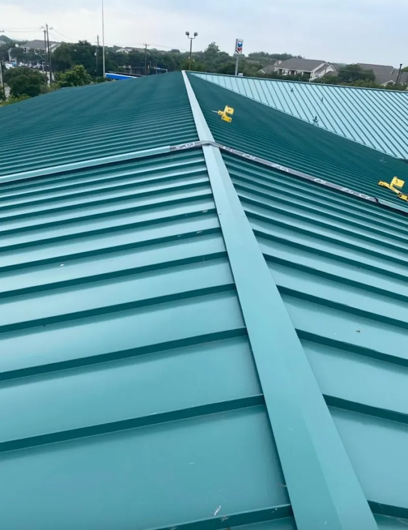 Green commercial metal roof ridge and valley for Metal Roof Repair in Southwest Ranches